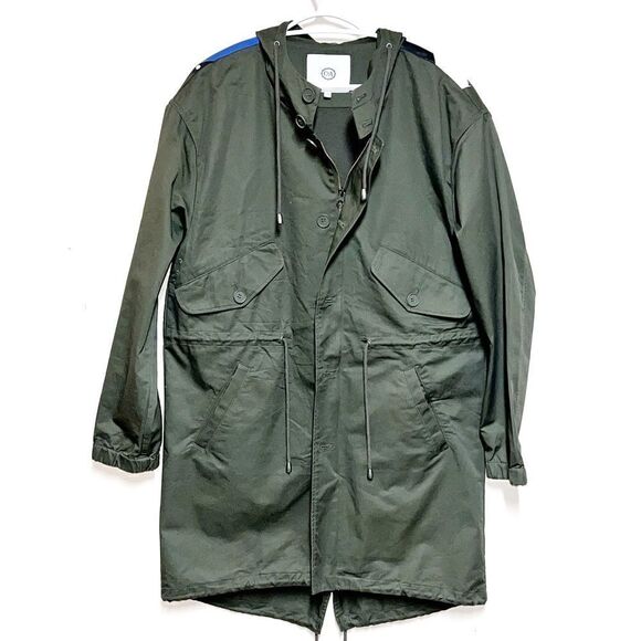 NWOT C&A European Military Inspired Graphic Trench Coat Unisex Mens M Womens XL - Picture 2 of 5